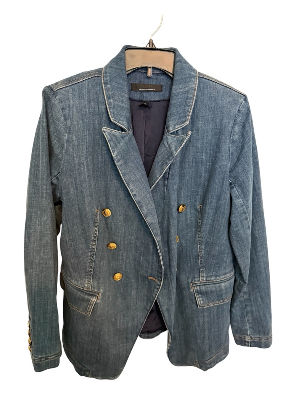 White House Black Market  Denim Double-Breasted Blazer - Blue